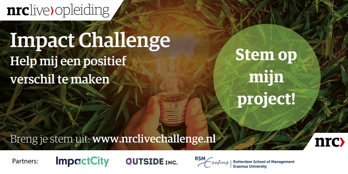 Met #TheBlueDeal doen we mee aan de NRC Impact Challenge. Van de 100 deelnemers zijn wij geselecteerd en behoren nu bij de top 5 van Nederland! Om te winnen hebben we iedereens hulp nodig! Ga naar nrclivechallenge.nl/the-blue-deal/ en druk op de stemknop voor een versneld duurzamere wereld.