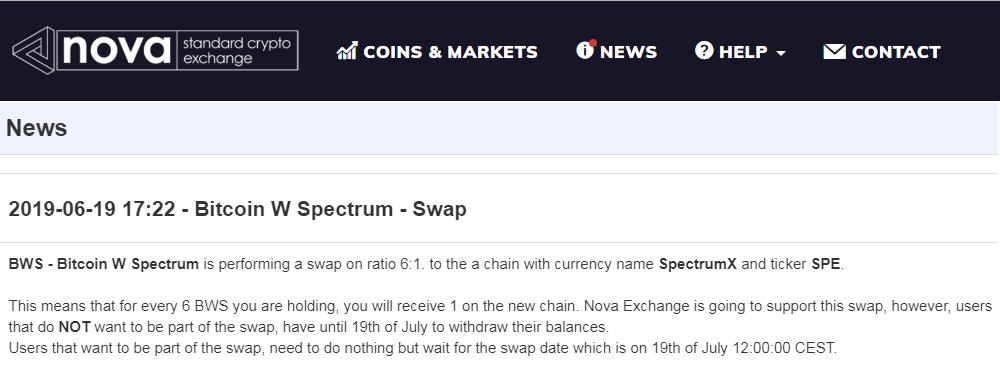 SPECTRUMX_NET's tweet photo. @nova_exchange have confirmed that they will support the swap from @BitcoinWSpectrm BWS to SPE!! @SPECTRUMX_NET  🚀
https://t.co/sooRIHOmF8 https://t.co/5lBHP26pGI