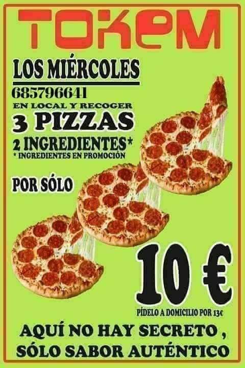 TokemBurguer's tweet photo. Hoy Miércoles tenemos una oferta que no te puedes perder.
👉 3 PIZZAS 🍕🍕🍕
👉 2 ingredientes 👌👌👌
👉 SÓLO 10€ en local y recoger 💰💰💰
👉 Por 13€ te las llevamos a casa 🛵💨💨
¿No te lo crees? 
Pues llama al  685796641 📞📞
#tokem #ofertastokem #jerez #comidaparacompartir https://t.co/ETjRBfzRZR