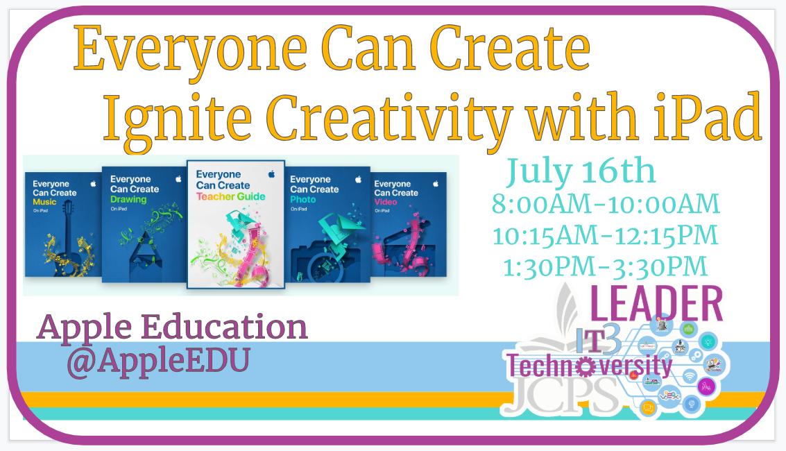 lianeRdattilo's tweet photo. #Technoversity2019 welcomes @AppleEDU for sessions centered on deeper learning experiences through the Everyone Can Create Curriculum. If you have iPads, you don't want to miss this opportunity! #wearejcps https://t.co/evzUKeyZfc