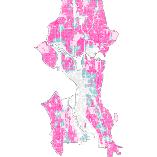 heatherredman's tweet photo. The pink is all single family. We need to change this if we want to have affordable housing and economically diverse and equitable neighborhoods--which by the way are best for wealthy kids too. And don't even get me started on positive climate change impacts of density! #YIOBY https://t.co/fTDgbb0SAB