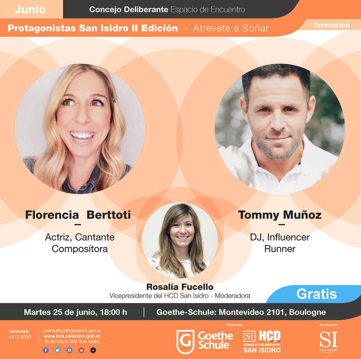 goetheschuleba's tweet photo. El 25/6 un nuevo encuentro de #ProtagonistasSI, iniciativa del @HCDSanIsidro organizado por @goetheschuleba y @HCDSanIsidro. Atrevete a Soñar en exclusiva con la actriz Florencia Bertotti @florbertottiok y el DJ y runner Tommy Muñoz @tommymuñozdj. Anotate https://t.co/5d3shPPZQ3 https://t.co/uTlqd1cDXf