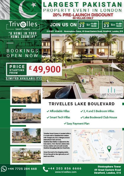 TrivSmartHomes's tweet photo. There's still time to reserve your place for our property exhibition this weekend Saturday 22nd and Sunday 23rd June. Call Now!

#islamchannel #trivellesinternational #trivellessmarthomes #propertyexhibition #islamabad #lakeboulevard #luxuryvillas #pakistanproperties https://t.co/kW42tjH2p6