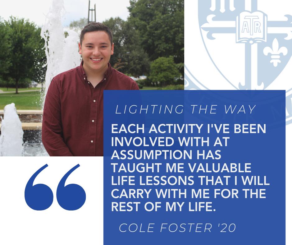 AssumptionUMA's tweet photo. Congratulations to our next #HoundoftheWeek, Cole Foster '20! “Being involved has given me a new family here on campus. I have met the best people on earth by joining different clubs and activities." Learn more about Cole &amp; his involvement at #Assumption: https://t.co/xIPiTvAvpt https://t.co/7GFLZXw1VS