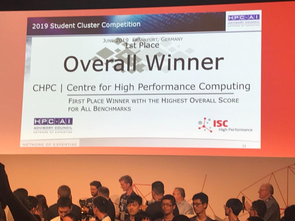 NVIDIAEU's tweet photo. It's the last day of the #ISC19 Student Cluster Competition. Congrats to CHPC for achieving the 1st place with the highest overall benchmarks. CHPC was powered by NVIDIA #V100 GPUs. #HPCinspires #ISC19_SCC @SCCompSC https://t.co/iXoJ3R8raD