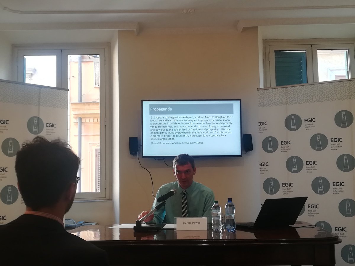 EGIC_'s tweet photo. "The #UK aided #modernization to the #Gulf mostly through #education and #financing", Dr. #GeraldPower just said. #GulfCountries #culture #lecture https://t.co/zxQkXelqWf