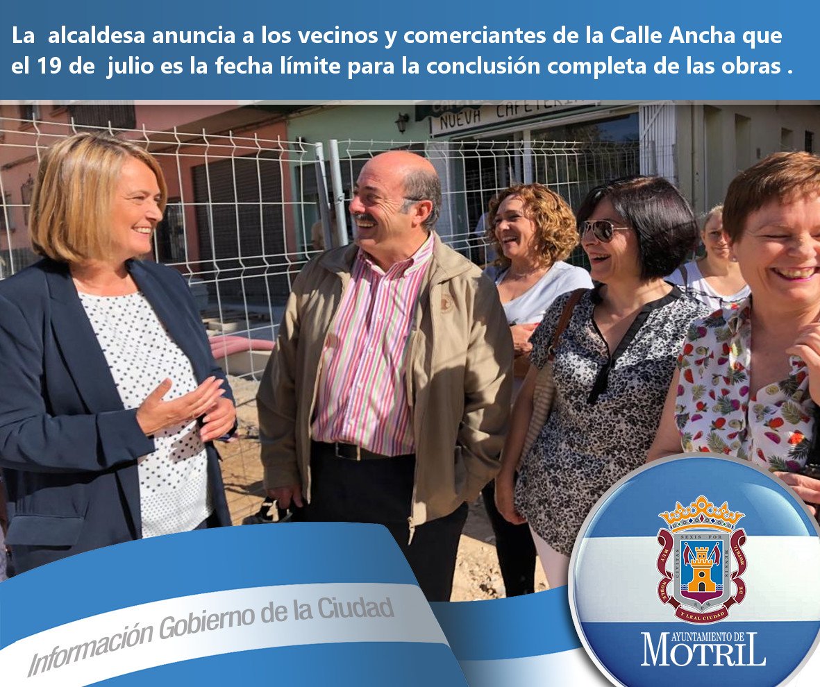 aytomotril's tweet photo. ➡️ La alcaldesa @LGarciaChamorro anuncia a los vecinos y comerciantes de la Calle Ancha que el 19 de julio🗓 es la fecha límite para la conclusión completa de las obras🏗.
ℹ Ayer se acordó 🤝un “plazo inamovible para su culminación” con las empresas responsables del proyecto. https://t.co/lONzK5gIUE