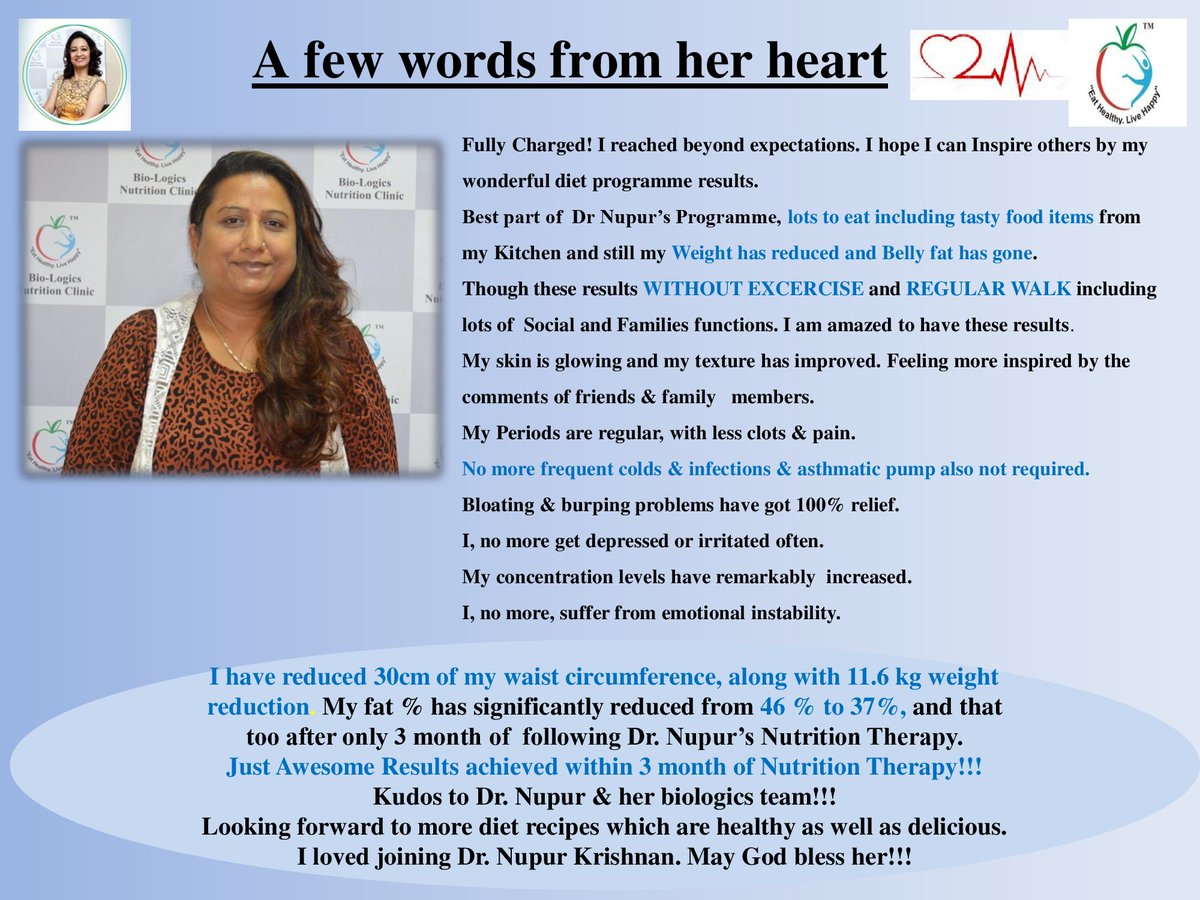 DrNupurKrishnan's tweet photo. Amazing Transformation! Without Exercise & Regular Walk!!!
Within 90 days, Mallika has reduced 30 cms Waist circumference, along with 11.6 kg Weight. She suffers from Asthma, frequent cold and infections. #FeedbackVerbatim #DrNupurKrishnan #Nutritionist #TrueCaseStudy https://t.co/JbgyHrobFN