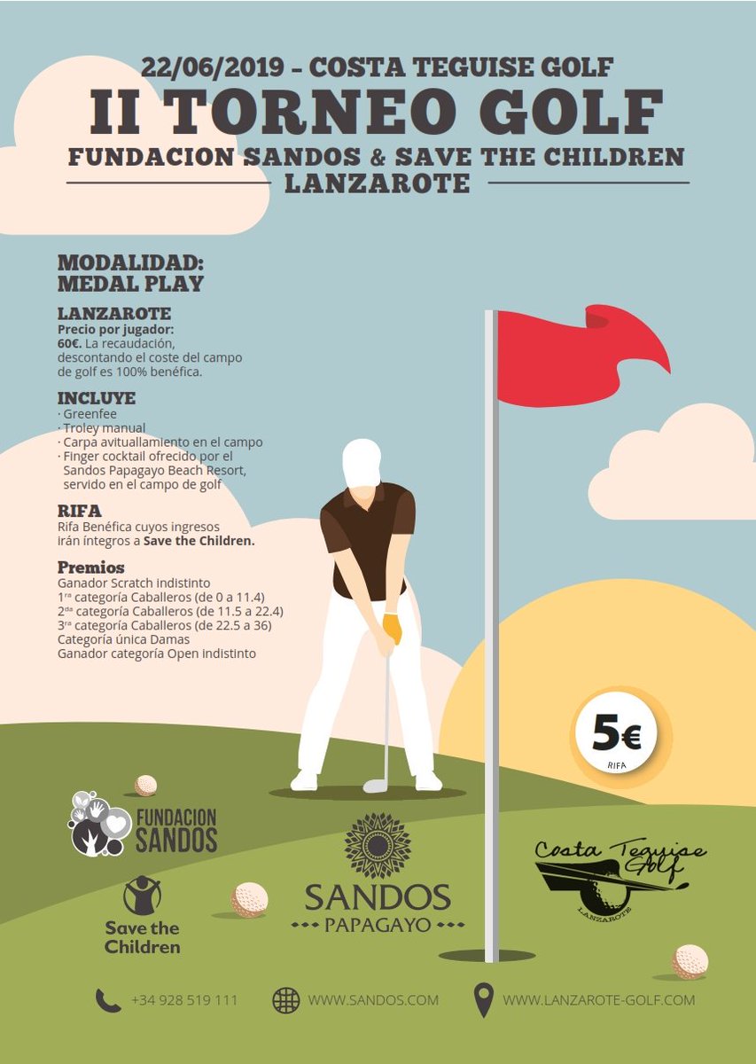 ¿¿Aún no te has apuntado??
22 junio II Torneo de Golf Benéfico de la Fundación Sandos &amp; Save the Children en Costa Teguise Golf. Carpa de avituallamiento, Finger Cocktail y FANTÁSTICOS PREMIOS que regalan los Hoteles Sandos.  😁📝🏌️‍♀️🏌️‍♂️⛳️😀☀️