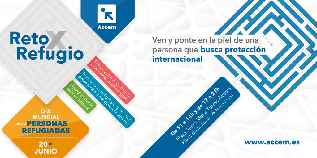 Accem_ong's tweet photo. 🏃♀️🏃♂️Eligiendo el país y la causa para solicitar protección internacional, en #RetoXRefugio iniciarás una experiencia interactiva como refuagiado/a. Ven a la plaza de La Luna este jueves #20J desde las 11:00h y participa. #ConLxsRefugiadxs https://t.co/wWuRXgPpEG https://t.co/FXSZtxY0nu