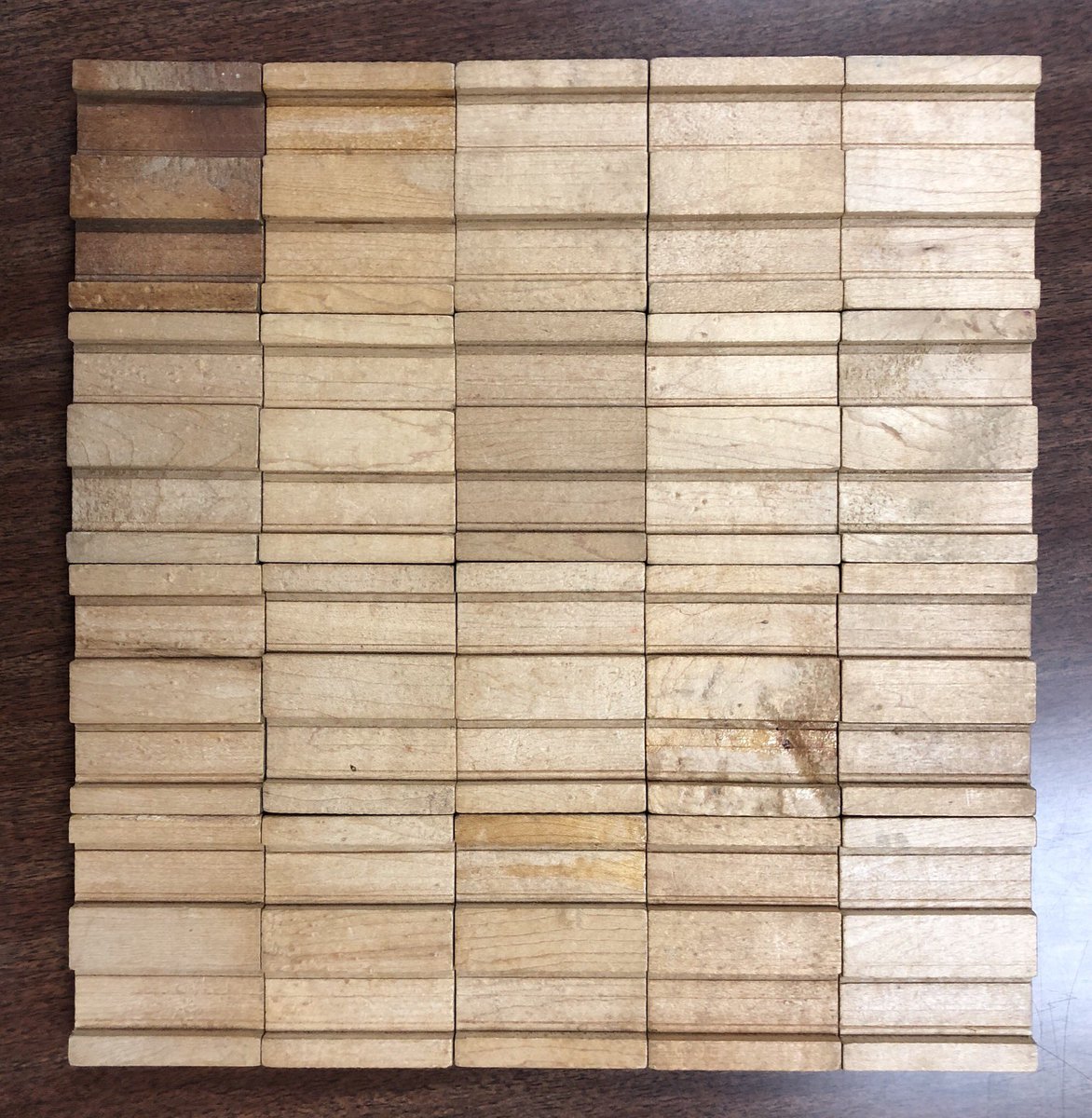 PaulWHankins's tweet photo. Found:Twenty pieces of molding. I’m going to glue them all together to create a wooden “page” for @JENGA poetry. This arrangement just over 8x10. Purpose: To present another possibility for how poetry can appear upon the page. #BlockheadPoet #BlockheadPoetry #Room407 #THIS407 https://t.co/zkVIoTzp2T
