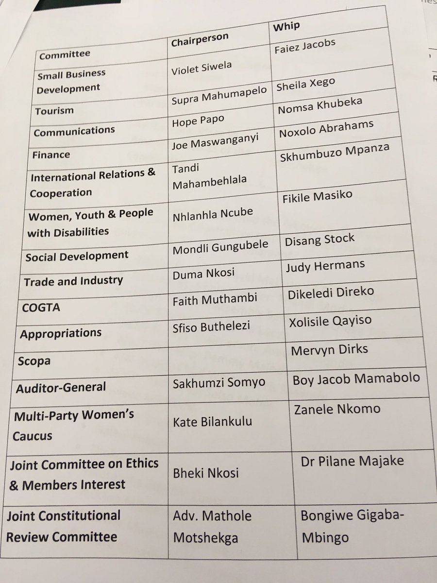 gerbjan's tweet photo. Full list of committee chairpersons for National Assembly @TeamNews24 https://t.co/V69l0QoCR0