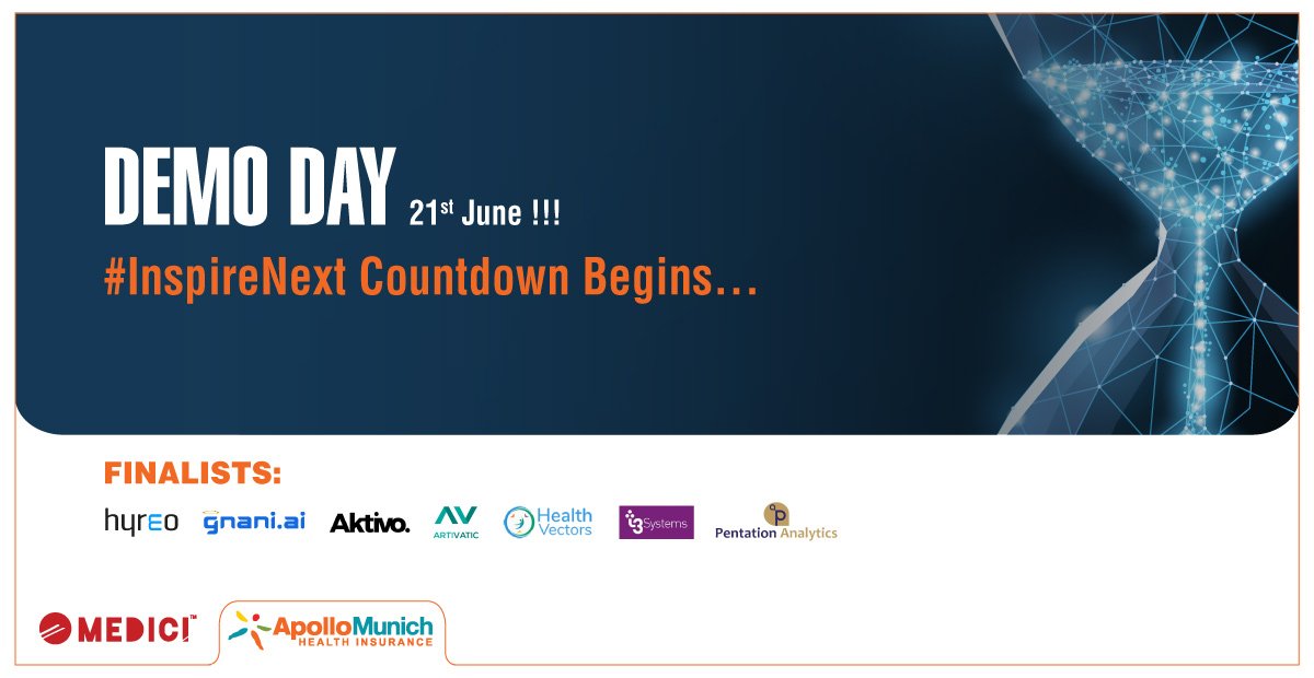 gomedici's tweet photo. After months of deliberations, the grand finale of the InspireNext Program is almost here! Meet the startups showcasing solutions that were co-created over the last 15-weeks of Apollo Munich's inaugural cohort.
#InspireNext
@antony_jacob @drbhabatosh @padmesh987 @SurendraTwitr https://t.co/Q8QCRfJvZc
