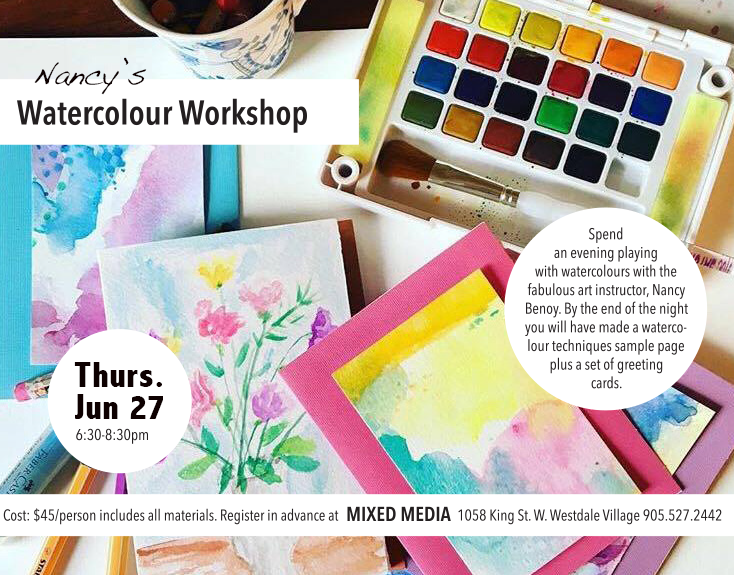 mixedmediashop's tweet photo. We only have 3 spots left for our upcoming expressive watercolour workshop with @NancyBenoy - our last one until the fall. #HamOnt https://t.co/WLYKaglQhw