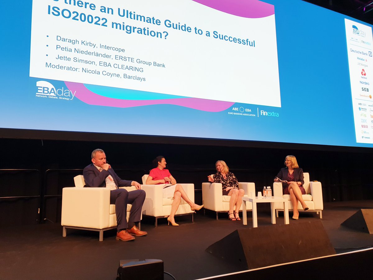ebaclearing's tweet photo. #ebaclearing ISO migration project manager for EURO1, Jette Simson, at #ebaday2019: EURO1 will migrate to ISO 20022 by November 2021 in alignment with TARGET2 https://t.co/s2S3UXtZyb
