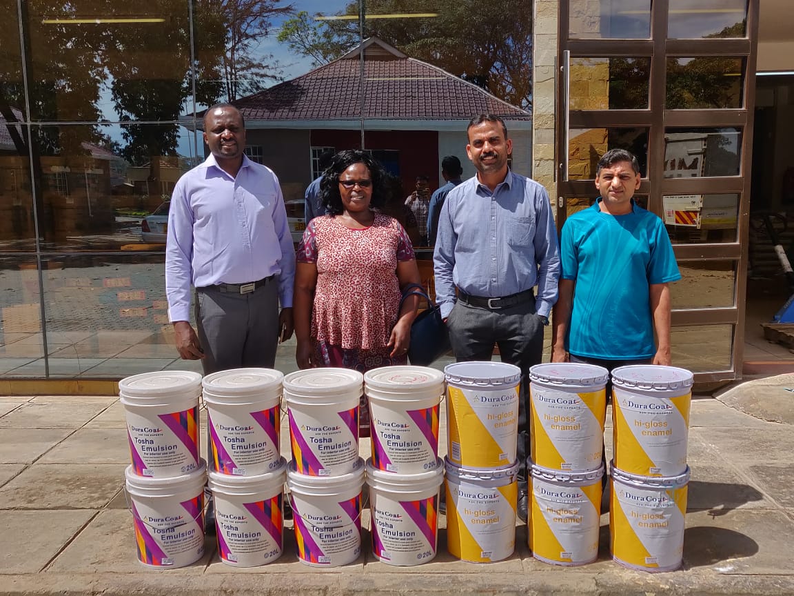 BascoPaints's tweet photo. We recently donated paint to Juja Road Primary School, Nairobi. The donation which is part of our CSR initiative to support learning institutions was received by the school Headmistress, Mrs. Beatrice Sikukuu and her Deputy Mr. Elkana Amuhaya. #BascoCSR https://t.co/Lu8HjaWdqf