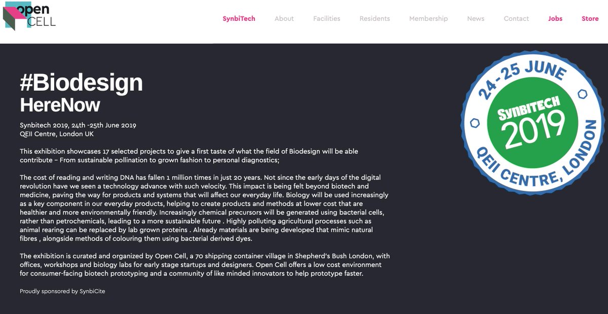 We are hosting an exhibition during #SynbiTECH2019 to showcase the cutting edge of UK biotechnology.

Check out out the lineup 👉 opencell.bio/synbitech-2019 👈

Featuring <a href="/FaberFutures/">Making With Life</a> @_PILIbio <a href="/OohoWater/">Ooho Water</a> <a href="/Chips_Board/">Chip[s] Board</a> <a href="/biohmhome/">BIOHM | The Future of Home</a> <a href="/flypollination/">Olombria</a>