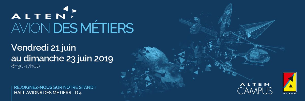Lalleu's tweet photo. Dans 2 jours nous aurons le plaisir de présenter nos opportunités en aéronautique/spatial/défense lors de l'avion de métiers du @salondubourget 
Venez évoquer nos projets de stages et CDI avec les équipes d'@Alten_Recrute !
#Bourget2019 #WeAreALTEN https://t.co/TafMSzqXmq