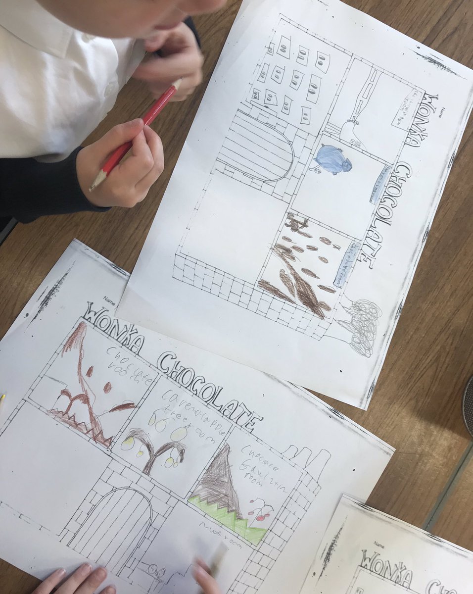 denbeathp5_6's tweet photo. P2 have been drawing the inside of Willy Wonka’s factory. We had to listen to the names and descriptions of the different rooms. https://t.co/bb9bNVB86w