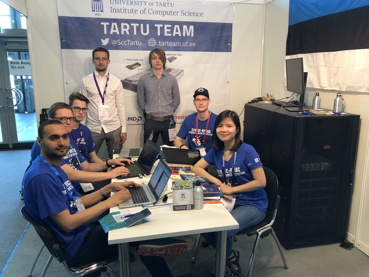SccTartu's tweet photo. The competition is over. These 3 days were quite stressful but we've learnt a lot. Many thanks to our sponsors who made it possible for us to participate in #ISC19_scc @GIGABYTEServer @AMDServer @nvidia @mellanoxtech @UniTartuCS https://t.co/O1cMZh5wVC
