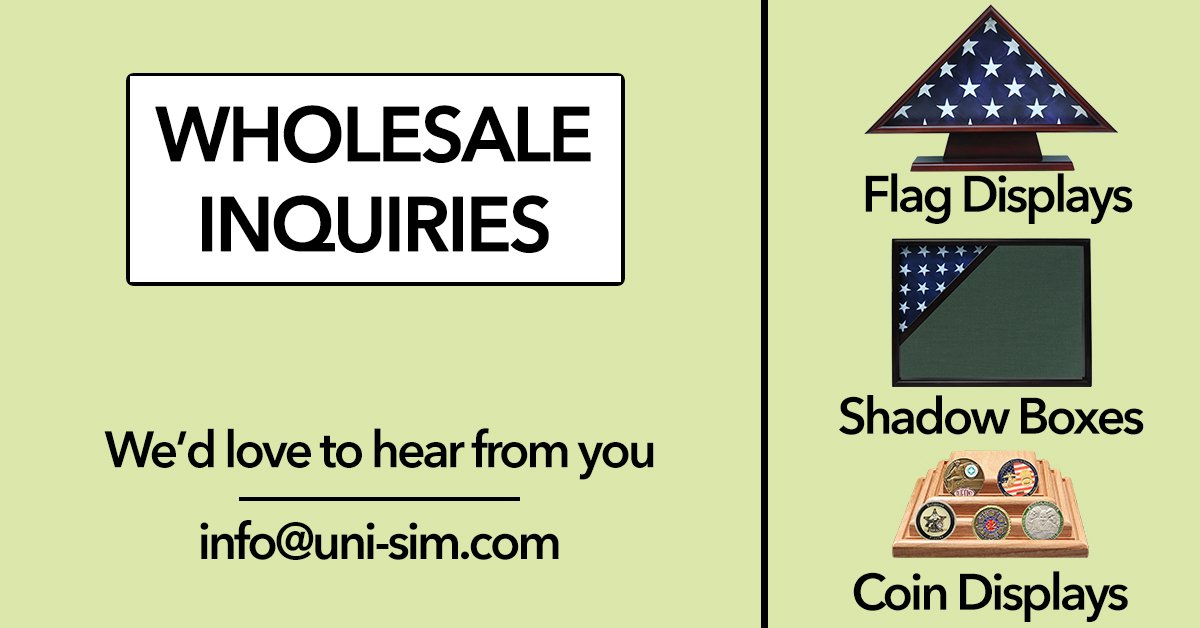 UniSimDisplays's tweet photo. Start selling the highest grade #flagdisplay #handmade in the United States by becoming a #wholesale vendor with Uni-Sim. Learn more by calling 800-227-0886. #flagdisplays #displaycase #flagcase #shadowbox #shadowbox #coindisplay #challengecoin https://t.co/PVNdWfaHbZ