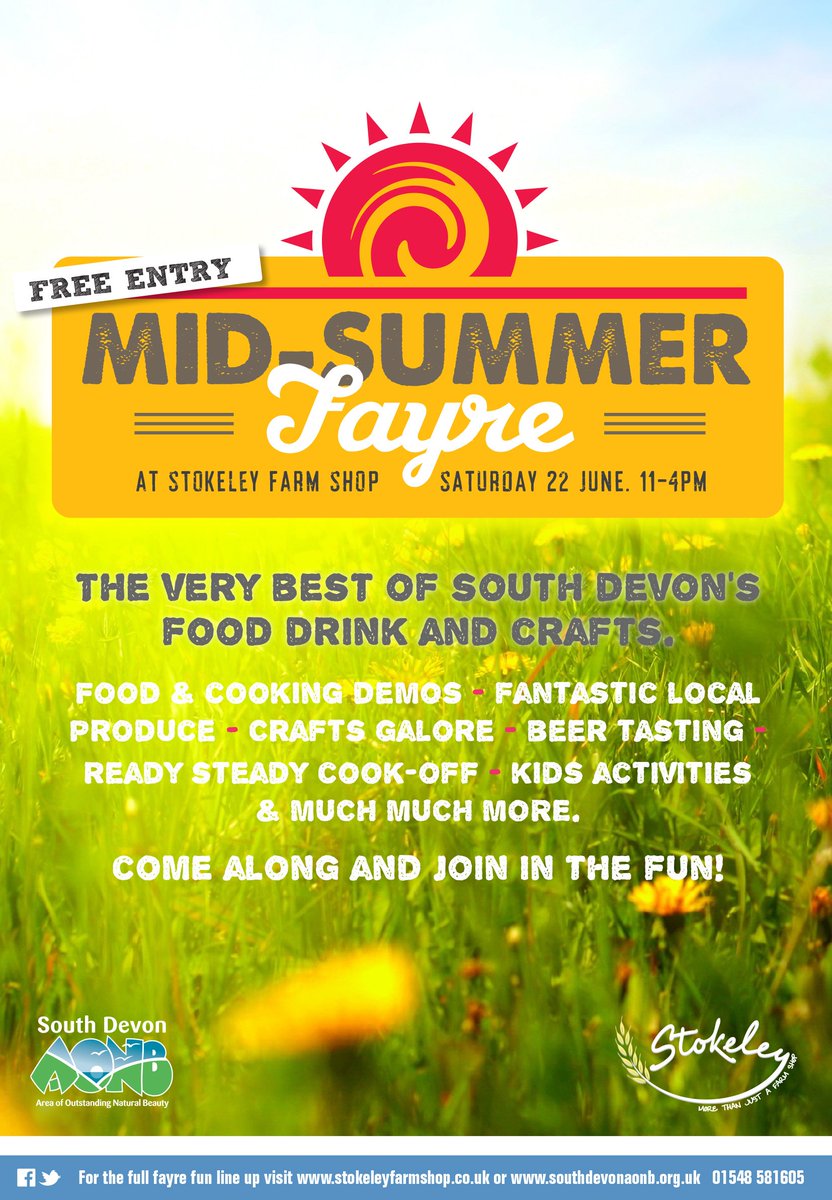 Want to experience some fab local food drink &amp; crafts -come to the Mid-Summer Fayre <a href="/StokeleyFS/">Stokeley Farm Shop</a> this Saturday 11am - 4pm.  <a href="/southpoolducks/">Millbrook Inn</a>  <a href="/BearandBlacksmi/">TheBearandBlacksmith</a> @mannafromdevon <a href="/SouthHamsBrew/">South Hams Brewery</a> <a href="/kingsbridgeinfo/">HelloKingsbridge</a> <a href="/visitsouthdevon/">Visit South Devon</a> @AONBFamily