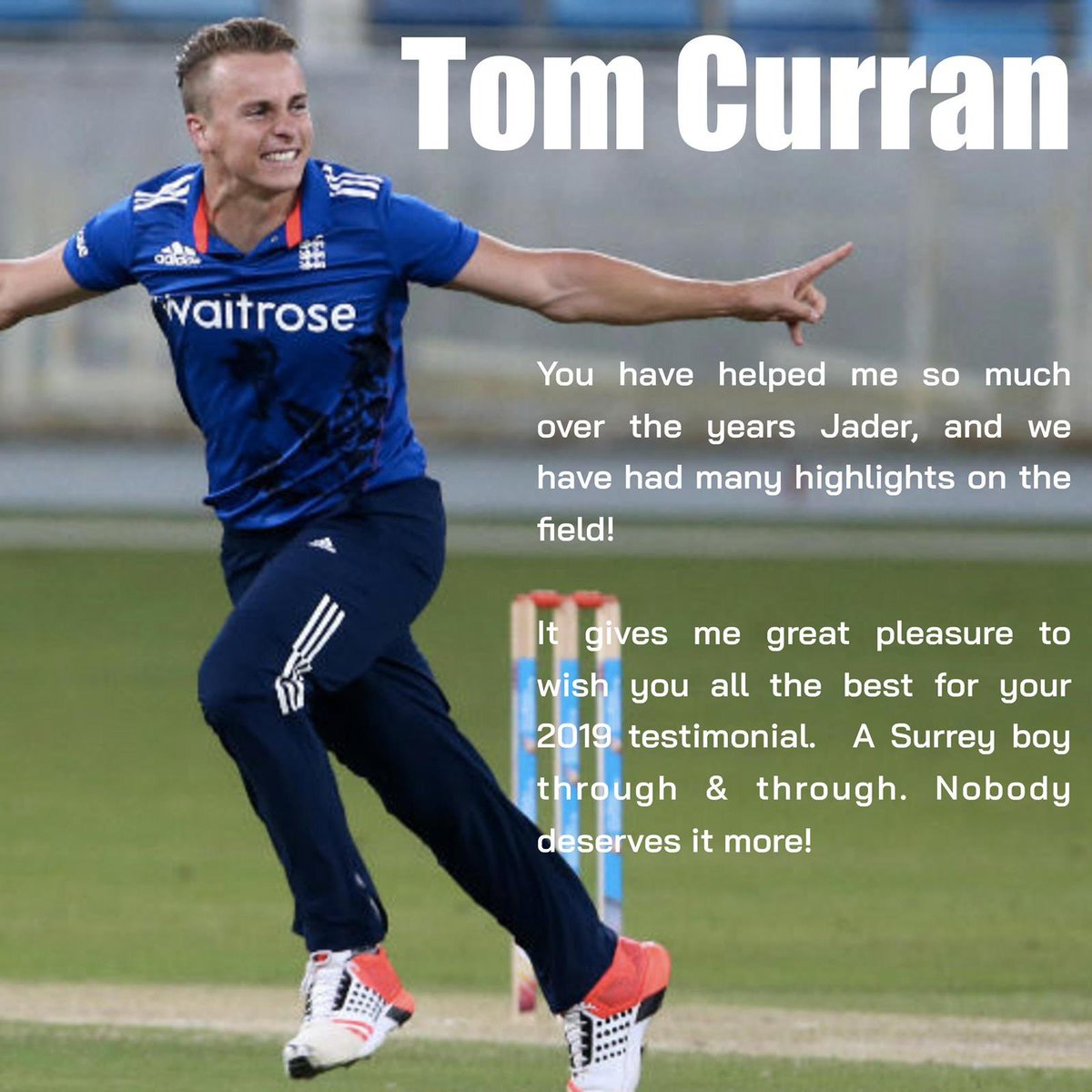 JwdTestimonial's tweet photo. Lovely words from @englandcricket &amp; @surreycricket superstar @tc59 🙌🏼 #JWDTestimonial #JWD2019 #JadeDernbachTestimonial #CWC19 #EnglandCricket https://t.co/XPn6AE6OJm