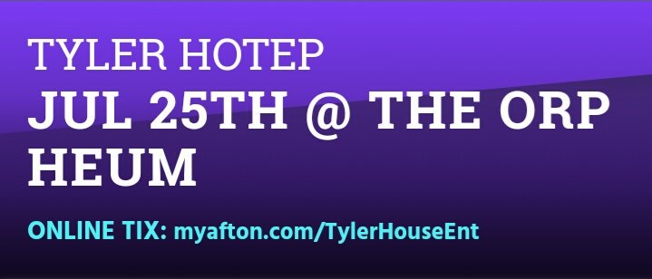 TylerHouseEnt1's tweet photo. Catch #TylerHotep Live @ #TheOrpheum, in #Tampa, #Florida!

https://t.co/ckzqeNncO4 

#TruthSerum
#TylerHotep
#TylerHouseEnt
#MovementsOfAStillMind https://t.co/UhqRf0npZV