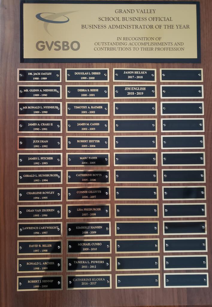 I am honored to share that I was named the GVSBO School Business Official of the year for 2018-19 by my West Michigan peers.  (This award is really a reflection of the great work done every day by the entire WO business office staff.)