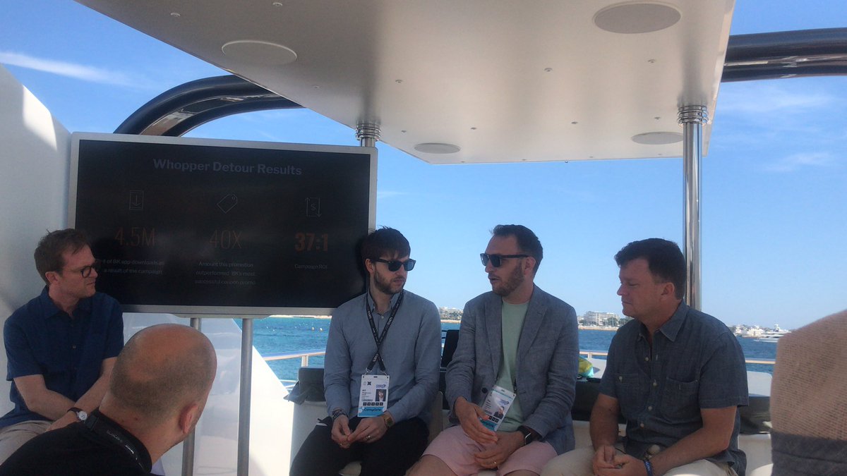 DickFilippini's tweet photo. Fun conversation with @billmag @Braze @theholyhost @mParticle @eric stein @branchmetrics teaming up to drive impressive value for Burger King #CannesLions https://t.co/3fzvsOpxVi
