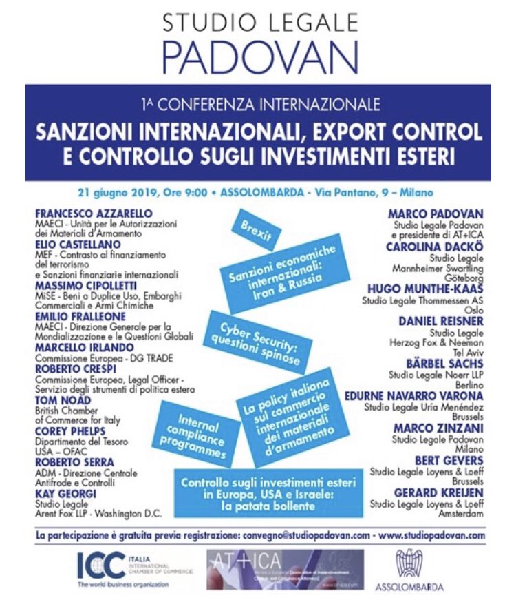 Looking forward to our general meeting in #Milan ! Special thanks to @SLPadovan for hosting and bringing together so many experts from all over the world ! #trade #tradecontrols #sanctions #Cybersecurity #Investmentcontrols #Iran #Huawei #Russia #DualUse