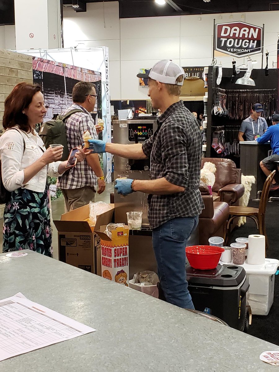 ACCDVermont's tweet photo. Iconic #Vermont brand @darntoughvermont serves up maple bacon #creemees and the world's best socks at @outdoorretailer booth #39022 on the Upper Level. https://t.co/AOSd8NF2KS