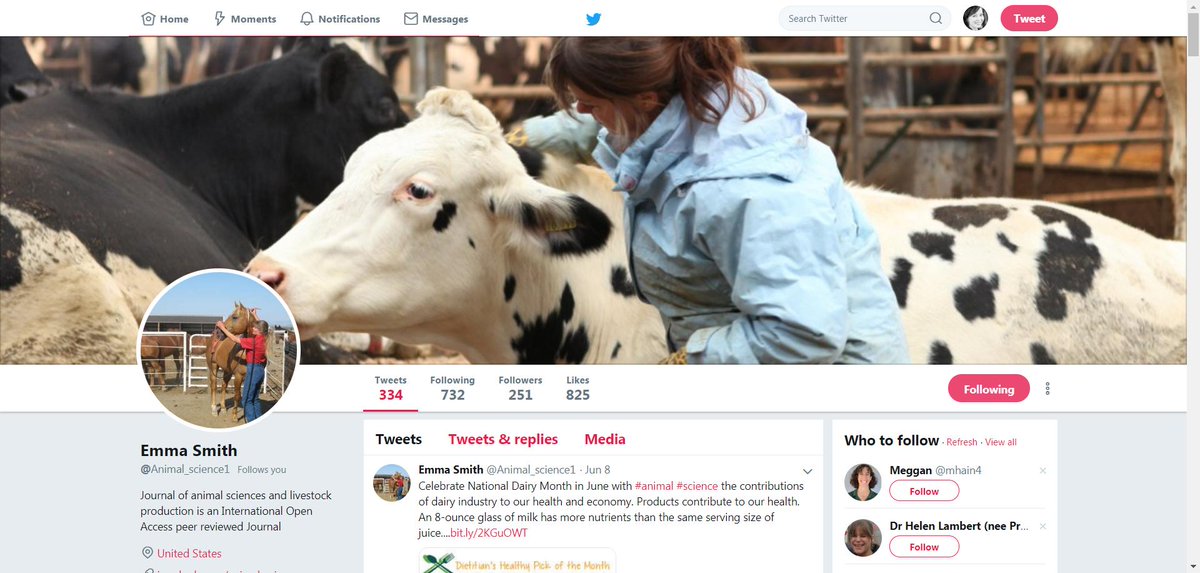 Backstory: I generally follow scientists and farmers on Twitter. And in the case of  @Animal_science1’s (Emma Smith), no different. “Emma” claimed to be an animal scientist. Her posts and photos suggest that is the case. (I’ll get to those photos later). 9/n