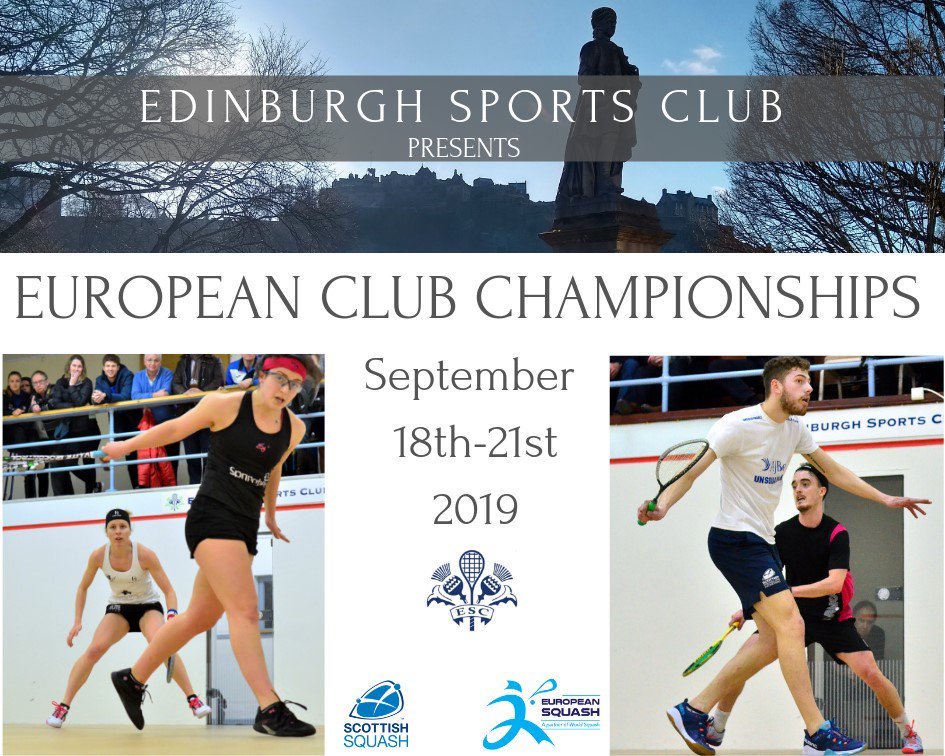 Scottish Squash are pleased to be a partner in the 2019 European Club Championships that is being hosted by <a href="/EdinSportsClub/">EdinburghSportsClub</a>.

📅 18th - 21st September 2019
📍 <a href="/EdinSportsClub/">EdinburghSportsClub</a> 

What club has qualified from your nation?

#ECC2019 🏴󠁧󠁢󠁳󠁣󠁴󠁿