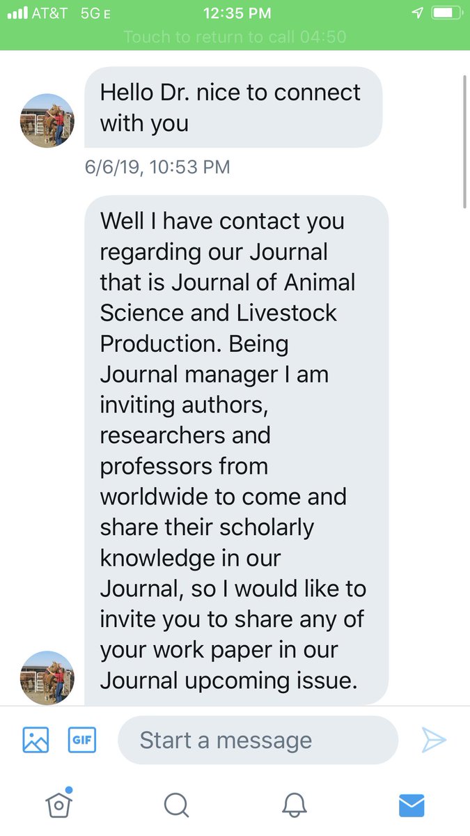 . @Animal_science1 and I must have exchanged on Twitter at some point. Because I began to follow her. Thus, she was able to reach out to me via DM to invite me to submit to “Journal of Animal Science and Livestock Production” 10/n