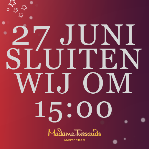 Woensdag arriveert er een nieuwe ster!✨😍✨ Onze deuren sluiten om 15:00, dus als je een bezoek aan ons wil brengen zorg dat je daarvoor binnen bent. Benieuwd wat er gaat gebeuren? Wij zullen 27 juni vanaf 16:00 live verslag doen via Instagram (@madametussaudsamsterdam)!