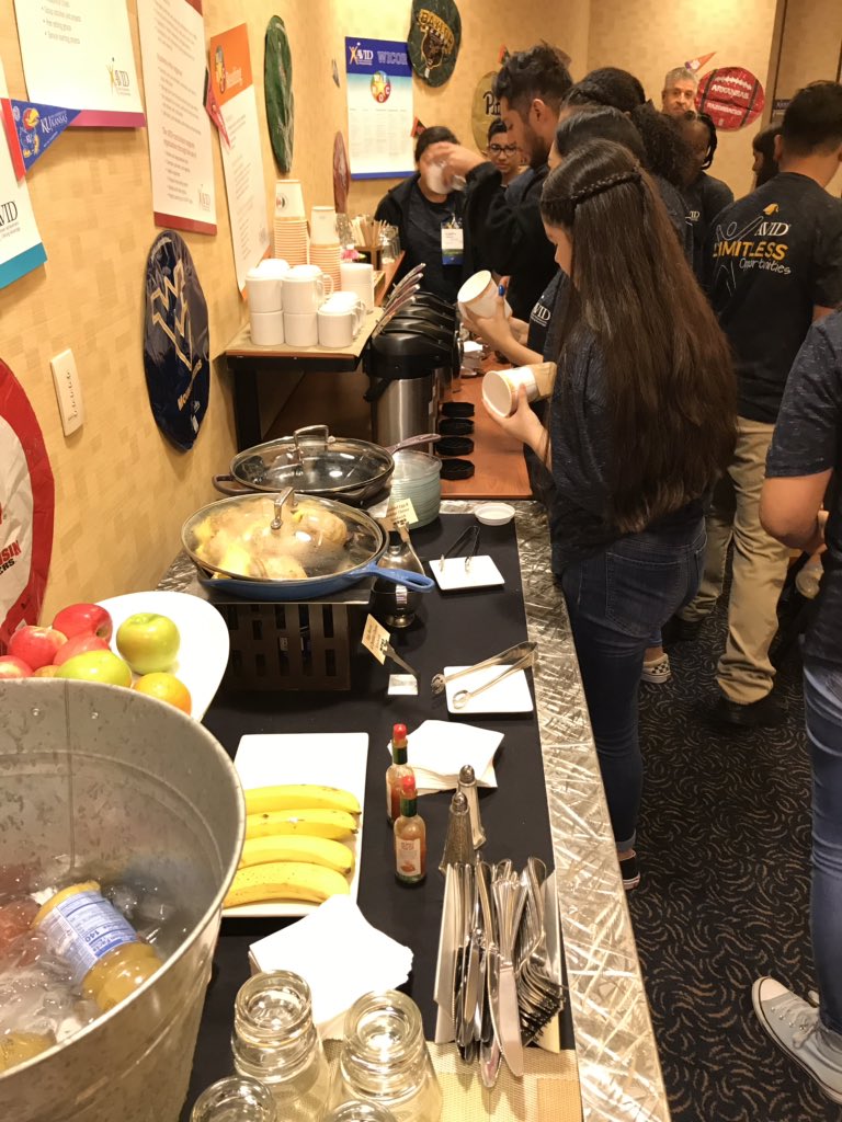 RHSAVIDBrown's tweet photo. The Dallas AVID Summer Institute Student Leaders are ready for the day thanks to the awesome breakfast &amp; coffee from @AVID4College! Our “why” deserves the BEST! #ThisIsAVID #AVIDSI19 @AVIDSRO @AVIDRISD @AVIDatRHS https://t.co/SVLpz70lqe