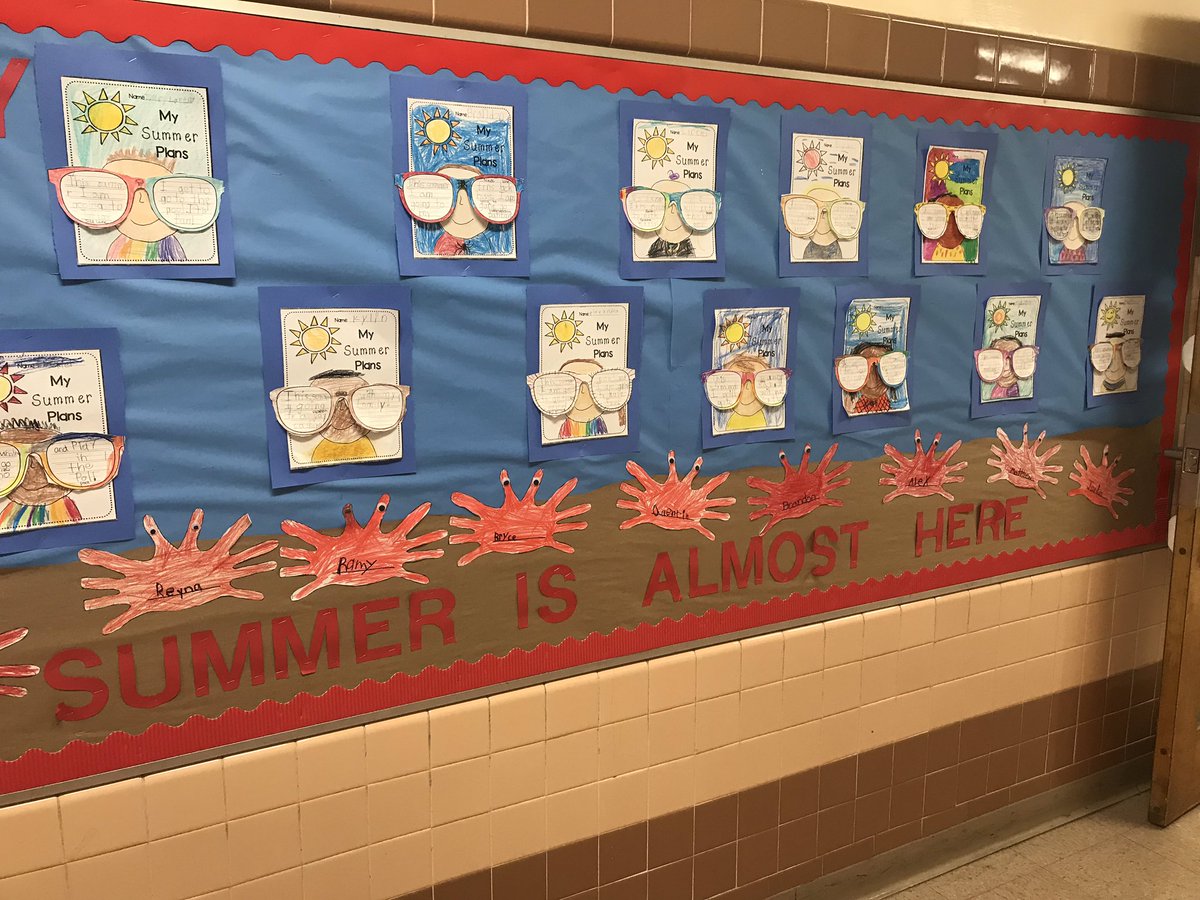 MsDeMichele1's tweet photo. Awesome Kindergarten bulletin board from Ms. Carsillo’s class. The students are sharing their plans for the summer! #WO2World #Day8 https://t.co/S4zh9haiSL