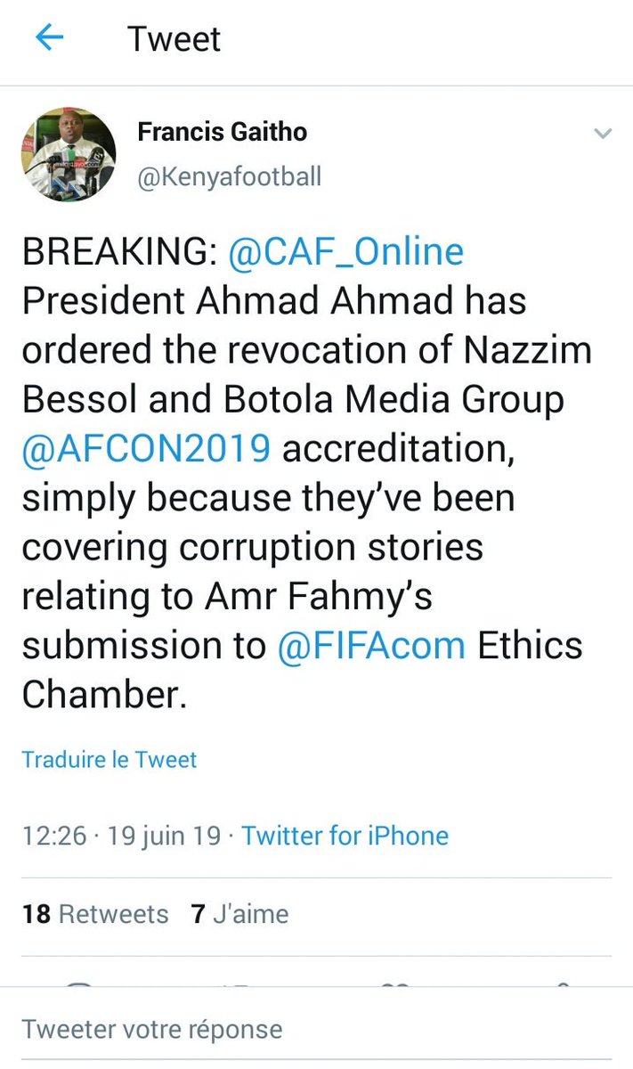 algeriafoot's tweet photo. BOTOLA viré de la  #CAN2019 par le président Ahmad Ahmad parce qu'elle a dénoncé un le #CafGate un énorme scandale de corruption au sein de l'instance africaine. Une façon de reconnaitre les faits pour le Malgache qui crie son innocence malgré des preuves accablantes. #Dictature https://t.co/ykKsI2scI6