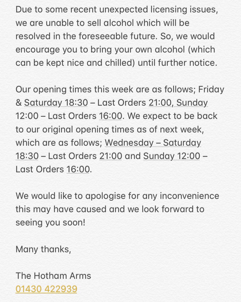 NOTICE: Please be aware of the following when looking to book tables. If you have any questions feel free to send us a private message. The Hotham Arms