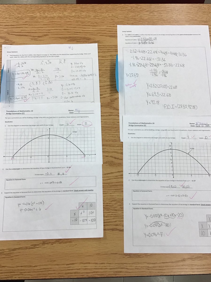 ms_s_mcewan's tweet photo. Math creativity comes in many shapes and sizes. 
Who would have thought you could BRIDGE the gap between quadratics, linear relations, and trigonometry?! 👩‍🎨👨‍🎨 @TLKLife #MFM2P0 #mathsummative https://t.co/bvRmmO51KR