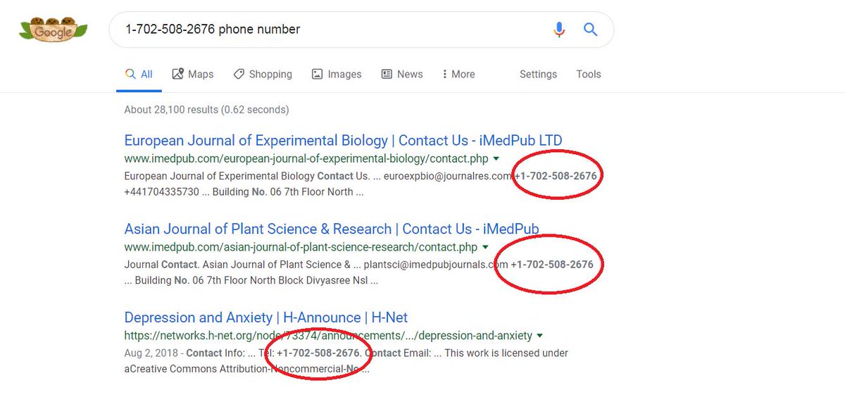 Here is a screenshot of the note “Emma” ( @Animal_science1) sends out on Twitter to solicit for submissions. See the phone number? [photo one] This number is the same number listed with OTHER predatory journals [see photo two]  #connectthedots 20/n