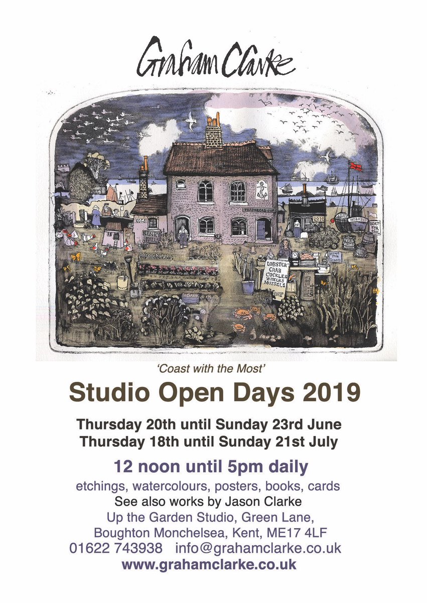 My studio in Boughton Monchelsea is open Thurs 20th to Sun 23rd June 12-5pm daily. All welcome. GC grahamclarke.co.uk #etching #Watercolour #maidstone #printmaking #handmadeart #kent #grahamclarke