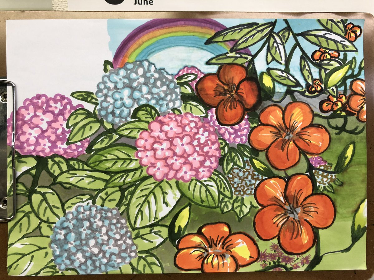 てつ 100均イラストマーカー画 適当に後左上何描こう Drawing Draw Illumination Painting Paintings てつイラスト Picture Flower Art Artworks アート 紫陽花 アジサイ Hydrangea 絵描きさんと繋がりたい イラスト好きな人と繋がりたい