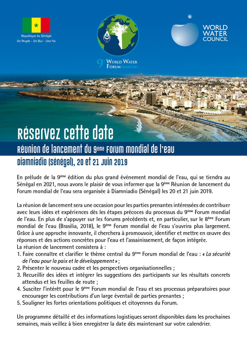 Retenez bien cette date 📅 
World 🌍 water💧forum à Diamniadio
#ConscienceEcologiqueSn
#DeveloppementDurable, #ODDs
@MEDD_Envi , @West_Africa_b , @ONUEnvironmt 
#Kebetu
#Senegal