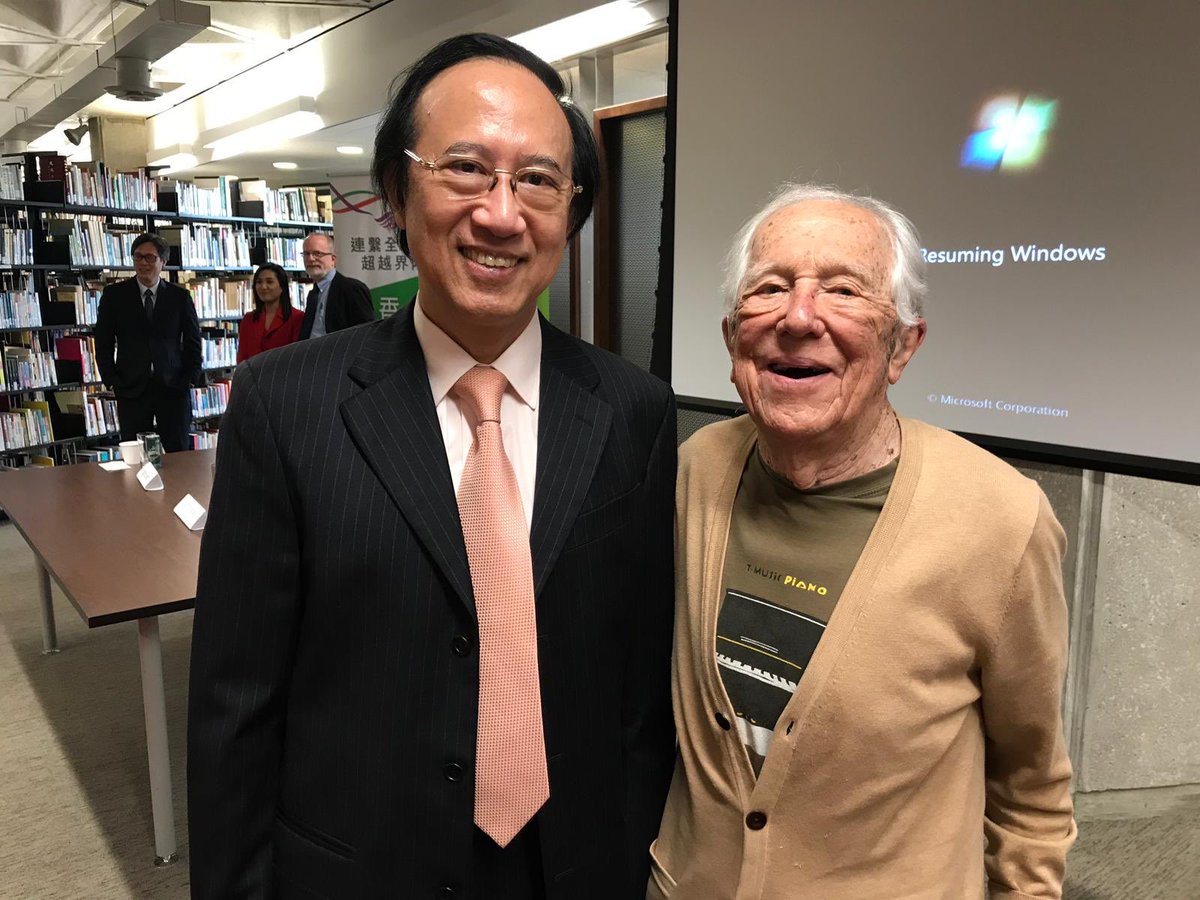 ChanWingWahHK's tweet photo. Meeting Prof. John Beckwith of the #UniversityofToronto, famous composer and scholar in Canadian music, my teacher during my studies at #UofT decades ago in a cultural talk held in Robart’s Library on 18/6, #Toronto #Canada https://t.co/lJtO90Pwud