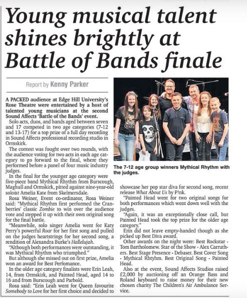 Lovely feature in the Champion today on our Battle of the Bands competition! #livemusic #battleofthebands #edgehilluni #rosetheatre #championnews