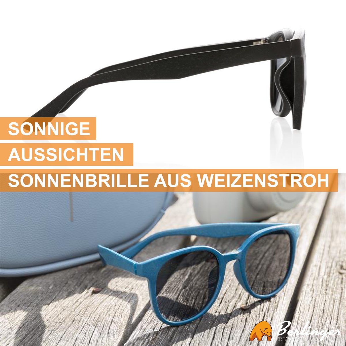 Sonnige Aussichten 😎 Für cooles Marketing haben wir jetzt die Sonnenbrille aus Weizenstroh. #noplastic #eco #events #werbemittel #promotion #berlinger #marketing #hot #summer