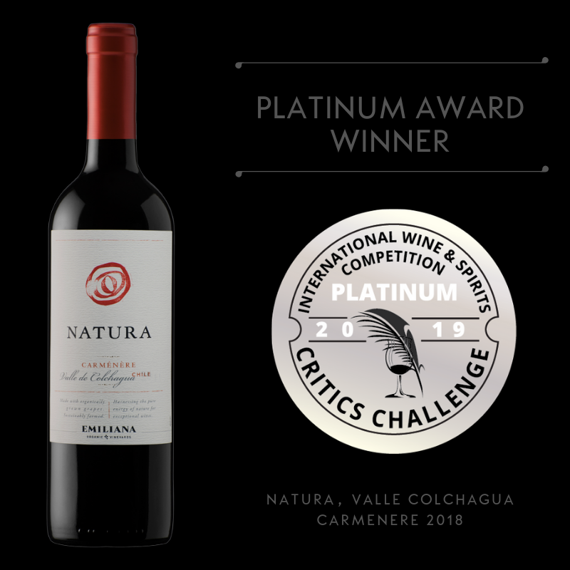 naturawines's tweet photo. We're so excited to share that our 2018 Carmenere won Platinum in the #CriticsChallenge International #Wine & Spirits Competition. 94 points, let's celebrate with a glass... or two! https://t.co/6JgaDcvKHJ