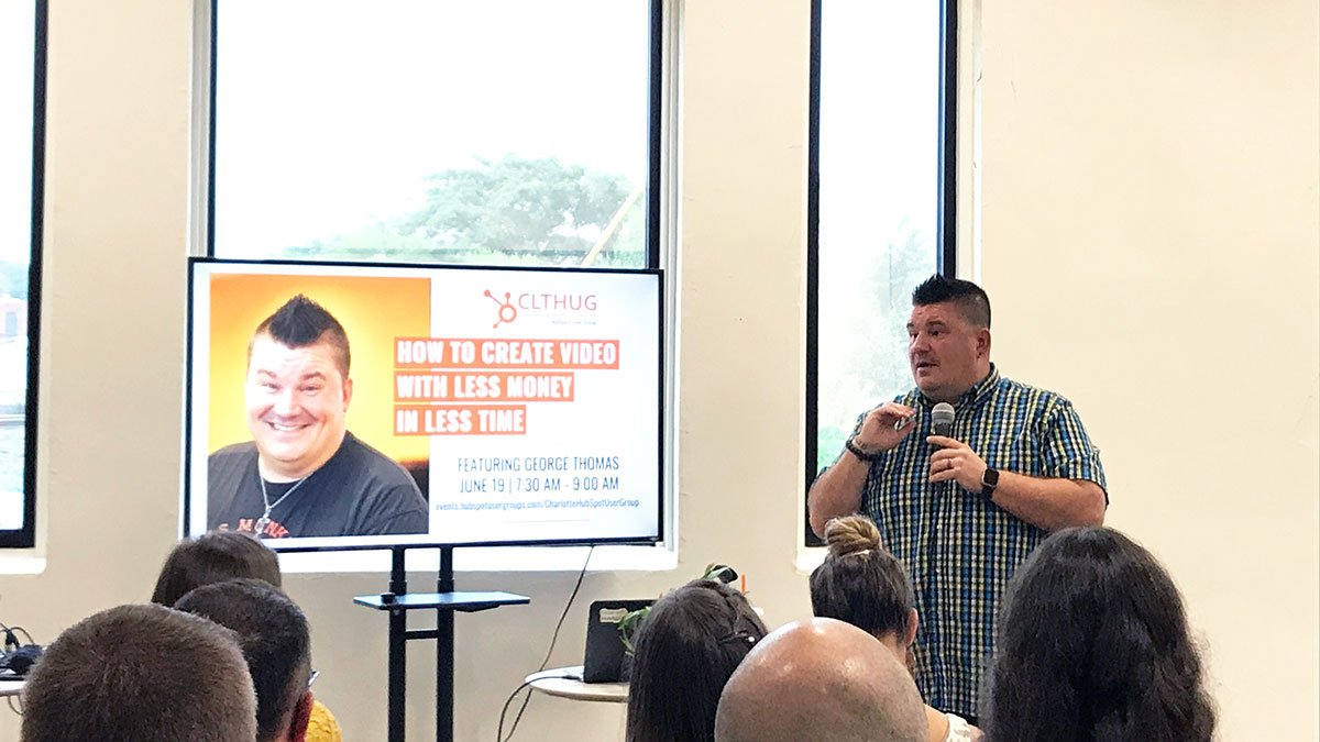 kevinhofer's tweet photo. If you ever get a chance to see @GeorgeBThomas speak, do it! Great session on video today for the @CLTHUG. Every talk of his I've seen, I always walk away entertained, AND having learned something new! #inboundcharlotte #CLTHUG #videomarketing https://t.co/OxjfLAd4RK